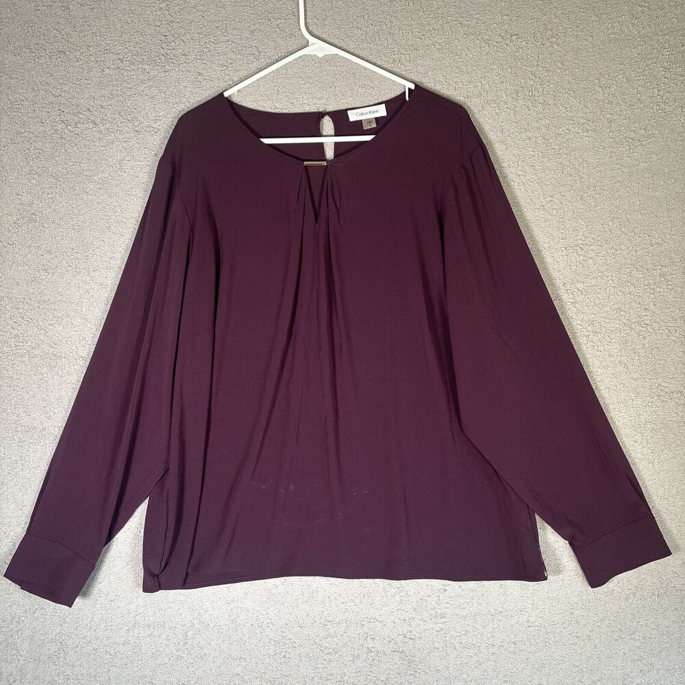 Calvin‎ Klein Women’s Plus Size 2X  Long Sleeve Semi Sheer Blouse Plum Purple